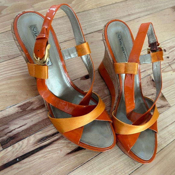 Via Spiga orange wedge sandals size 7.5 - Picture 2 of 7